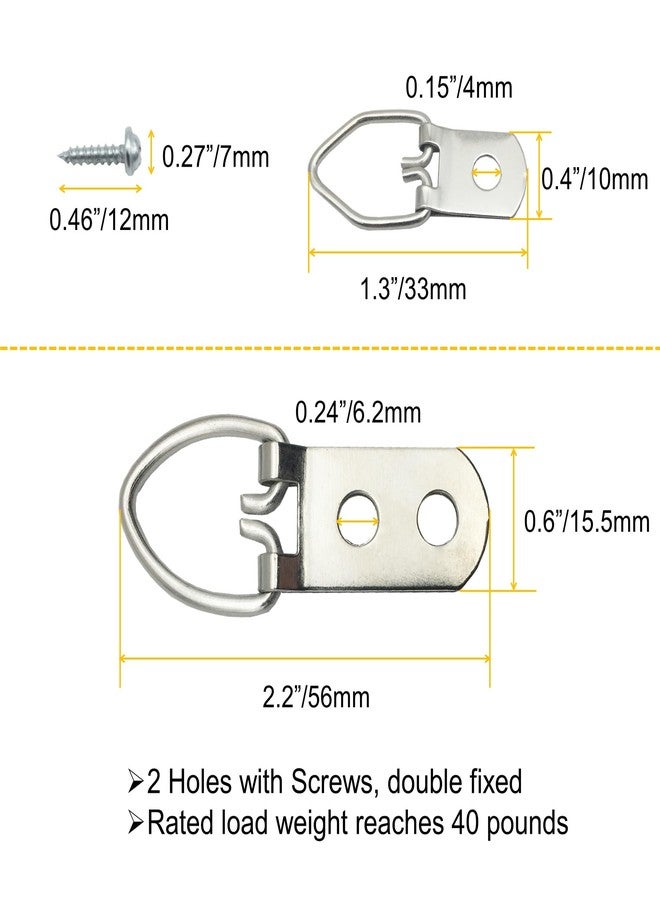 EesTeck 70 Pack D-Ring Steel Picture Hangers Heavy Duty With Screws, Double Holes Clasp Hang Solutions for Frames, Clock, Paintings, Artwork, Photos, Mirrors - Hook Included - Image 4